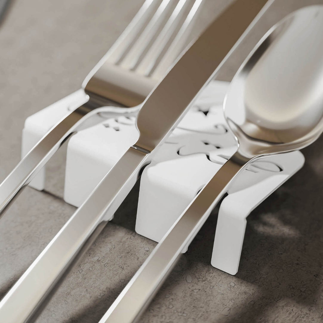 Metal Çatal Bıçak Tutucu - Afiyet Olsun İşlemeli Kubbe Tasarım Stand