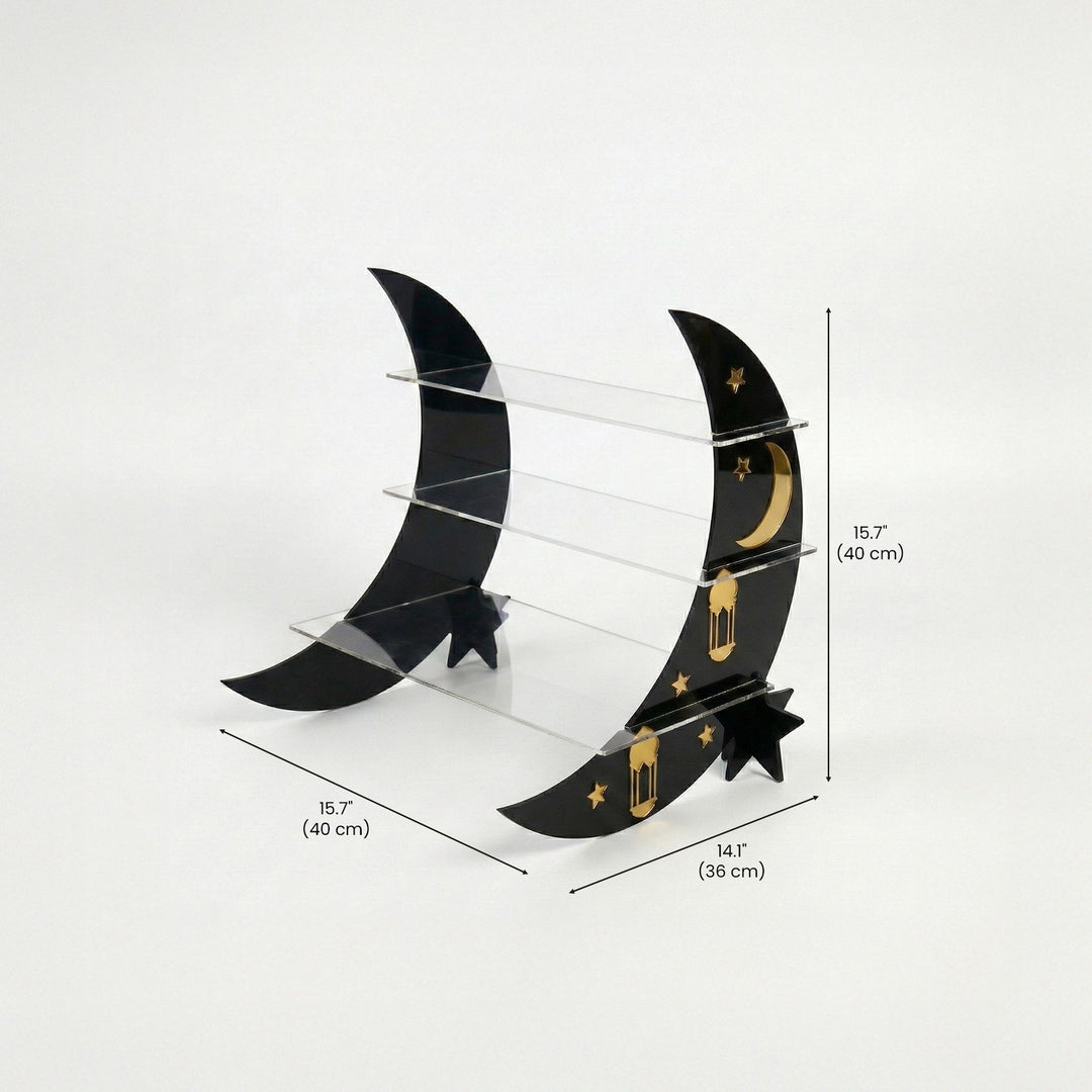 Ramazan temali 3 katli akrilik ikramlik standinin olculeri en ve boy 40 cm ve derinlik 36 cm seklindedir islamicwallarttr