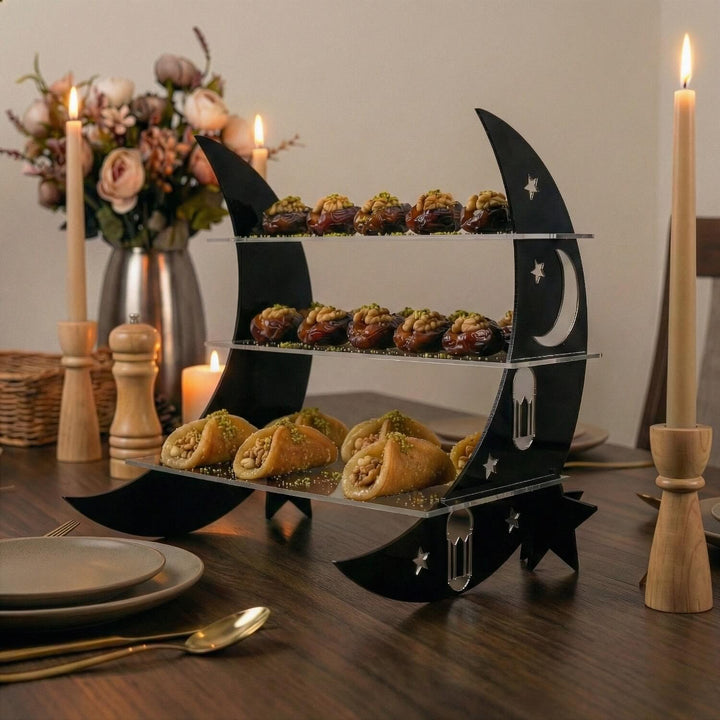 pleksi suslemeli akrilik 3 katli hilal tasarim ramazan servis standi islamicwallarttr