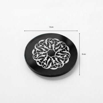 Rumi Desen siyah akrilik bardak altlığının ölçüsü: 9 x 9 cm (3,5 inç)