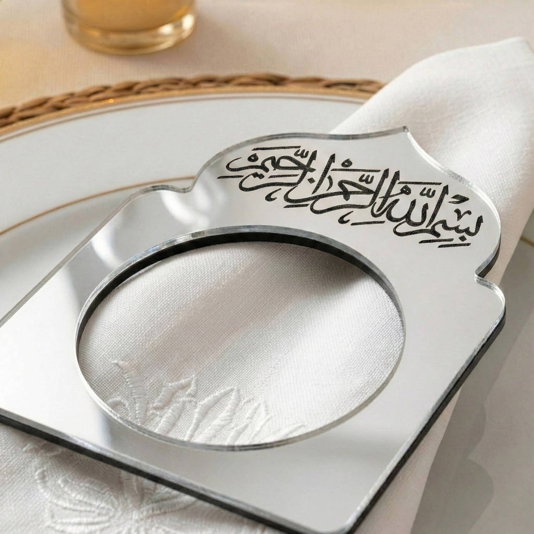 Besmele Kubbe akrilik peçete halkası, Gümüş detay
