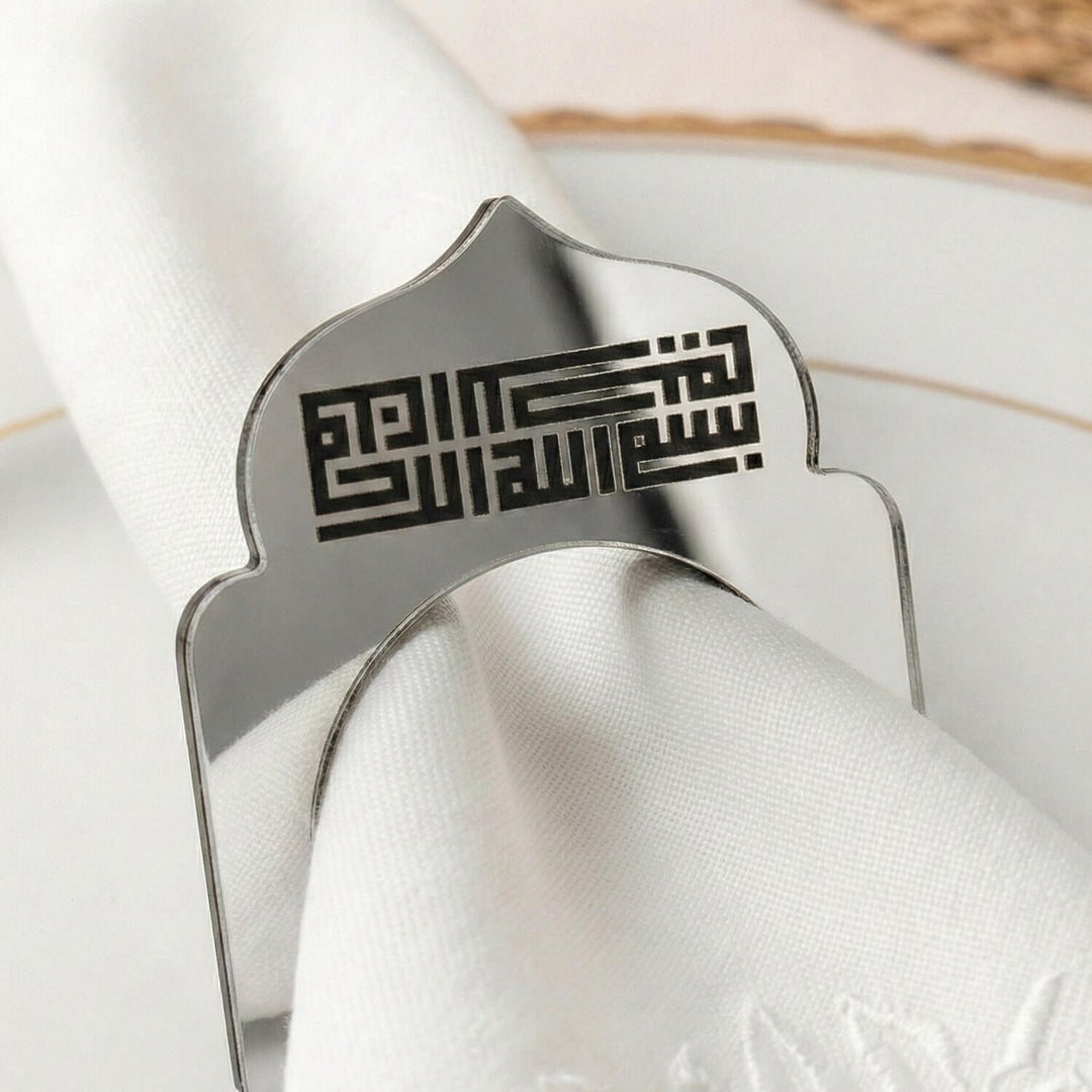 Kufi Besmele akrilik peçete halkası, Gümüş detay