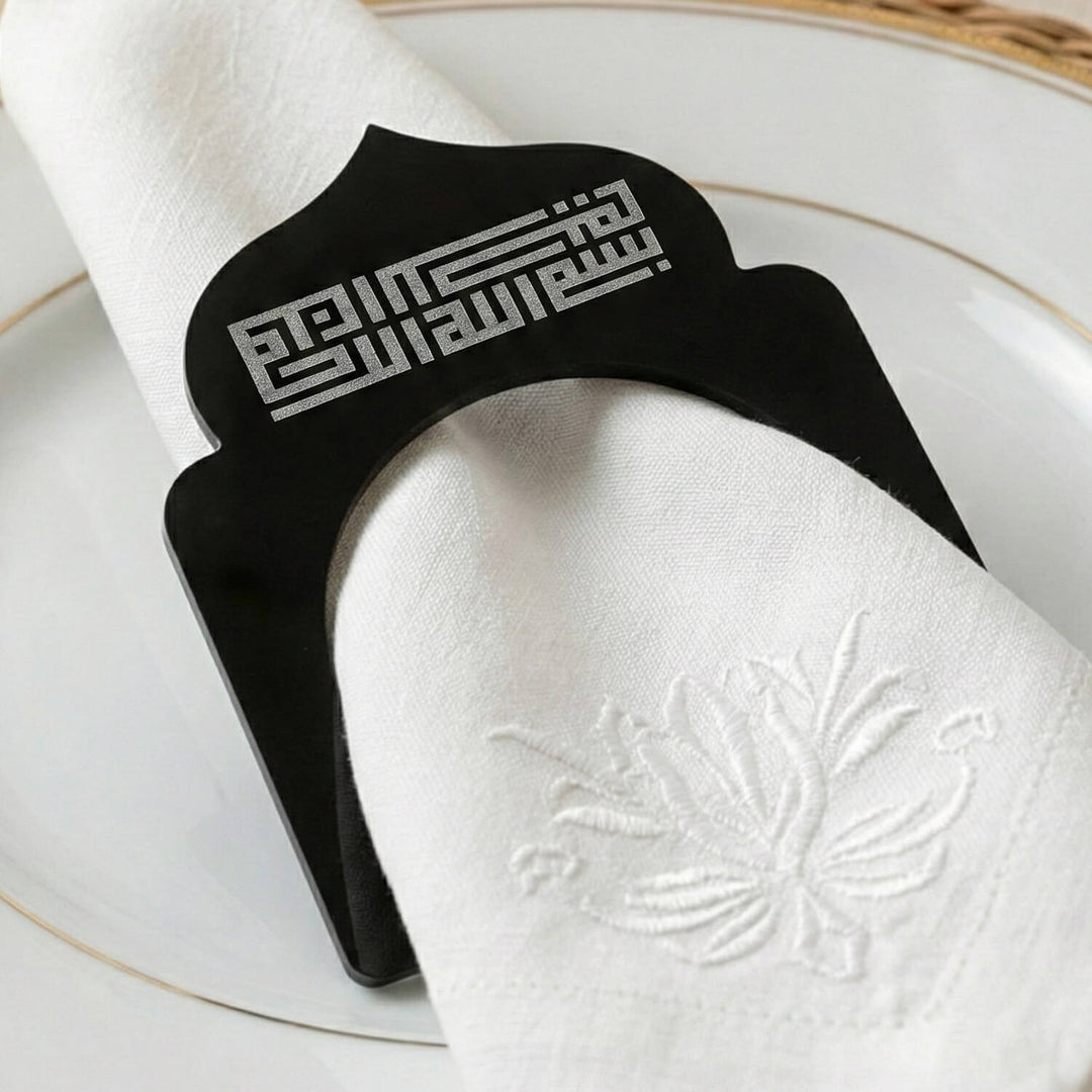 Kufi Besmele akrilik peçete halkası, Siyah detay
