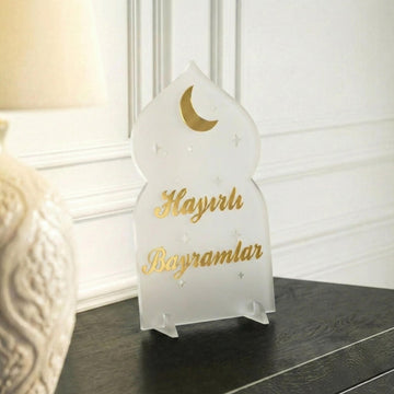 Hayırlı Bayramlar akrilik Ramazan masa üstü dekor, Buzlu üzeri Altın, Türkçe yazılı