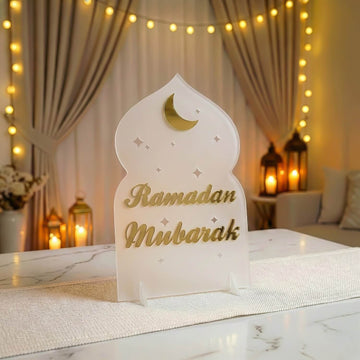 Ramazan Mübarek akrilik Ramazan masa üstü dekor, Buzlu üzeri Altın, İngilizce yazılı
