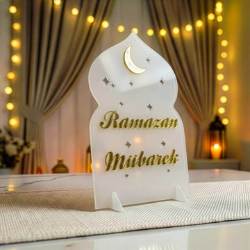 Ramazan Mübarek akrilik Ramazan masa üstü dekor, Buzlu üzeri Altın, Türkçe yazılı