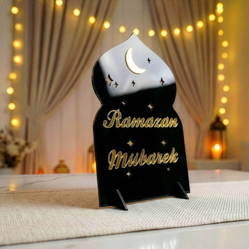 Ramazan Mübarek akrilik Ramazan masa üstü dekor, Siyah üzeri Altın, Türkçe yazılı