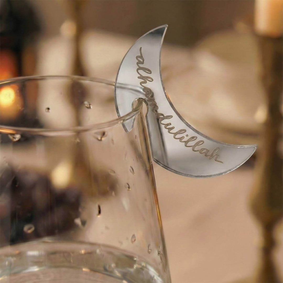 Hilal Formlu Akrilik Bardak Süsü – Modern İslami Sofra Aksesuar Seti