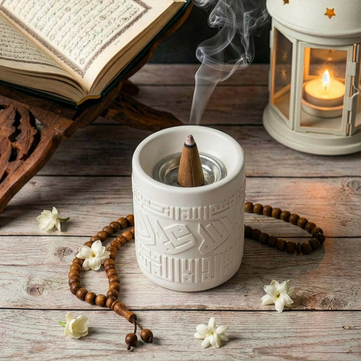 allah ve muhammed lafizli el yapimi tas buhurdanlik minimalist tasarimi ile estetik islamicwallarttr