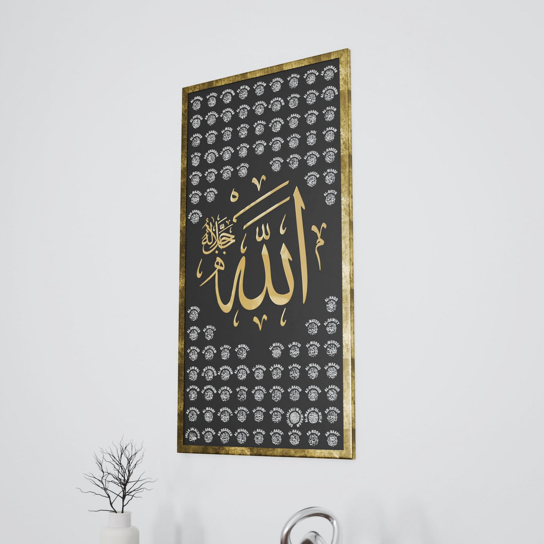 allahin-99-ismi-esmaul-husna-sulus-hat-altin-cerceveli-ahsap-tablo-islamicwallarttr