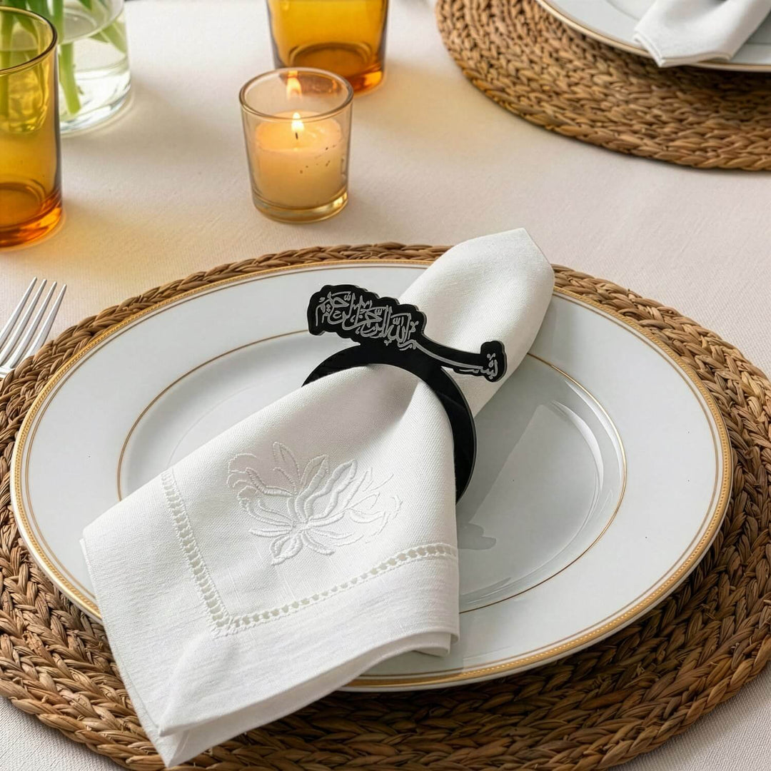 Akrilik Peçete Halkası - Besmele Yazılı İslami Sofra Aksesuarı