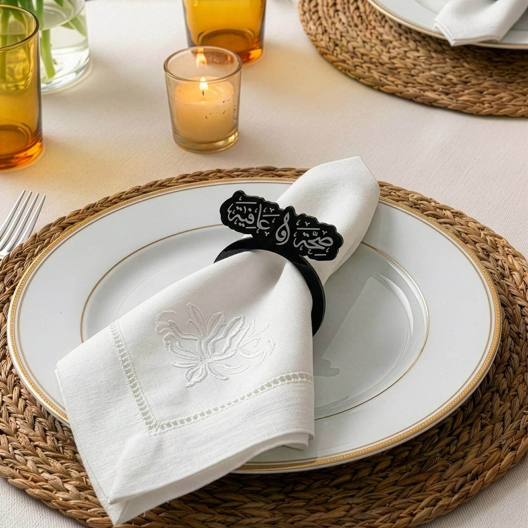 Modern Akrilik Peçete Halkası - Afiyet Olsun Yazılı Sofra Aksesuarı