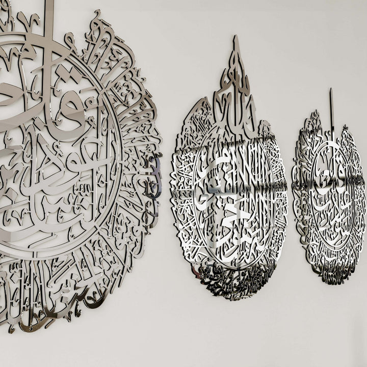 parlak-gumus-metalik-akrilik-tablo-seti-ayetel-kursi-felak-nas-modern-islami-dekor-islamicwallarttr