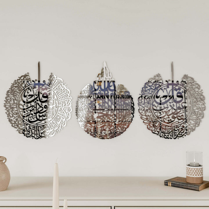 gumus-akrilik-ayetel-kursi-ve-felak-nas-sureleri-3lu-set-modern-islami-tablo-islamicwallarttr