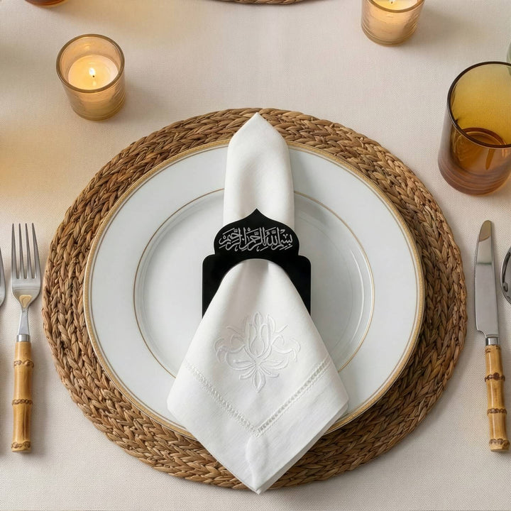 Akrilik Peçete Halkası - Besmele Yazılı Kubbe Form Sofra Aksesuarı