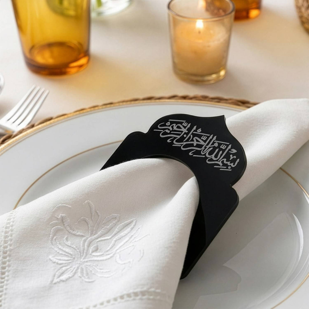 Akrilik Peçete Halkası - Besmele Yazılı Kubbe Form Sofra Aksesuarı