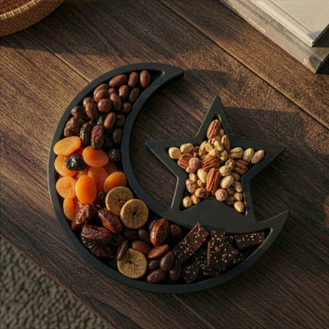 Hilal ve Yıldız Ahşap Sunumluk - Ramazan İkram ve Servis Tabağı