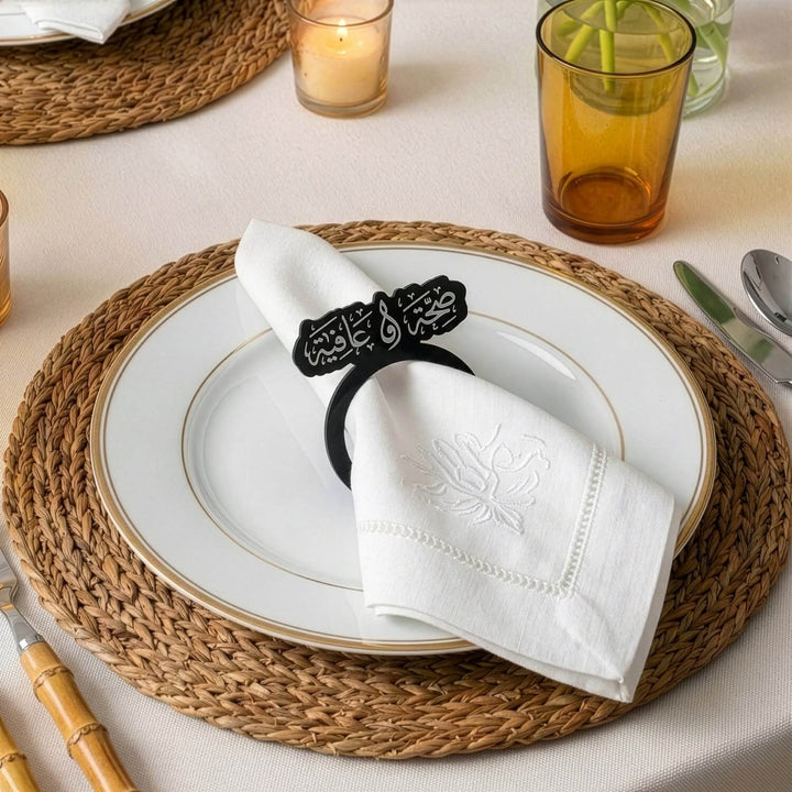 Modern Akrilik Peçete Halkası - Afiyet Olsun Yazılı Sofra Aksesuarı