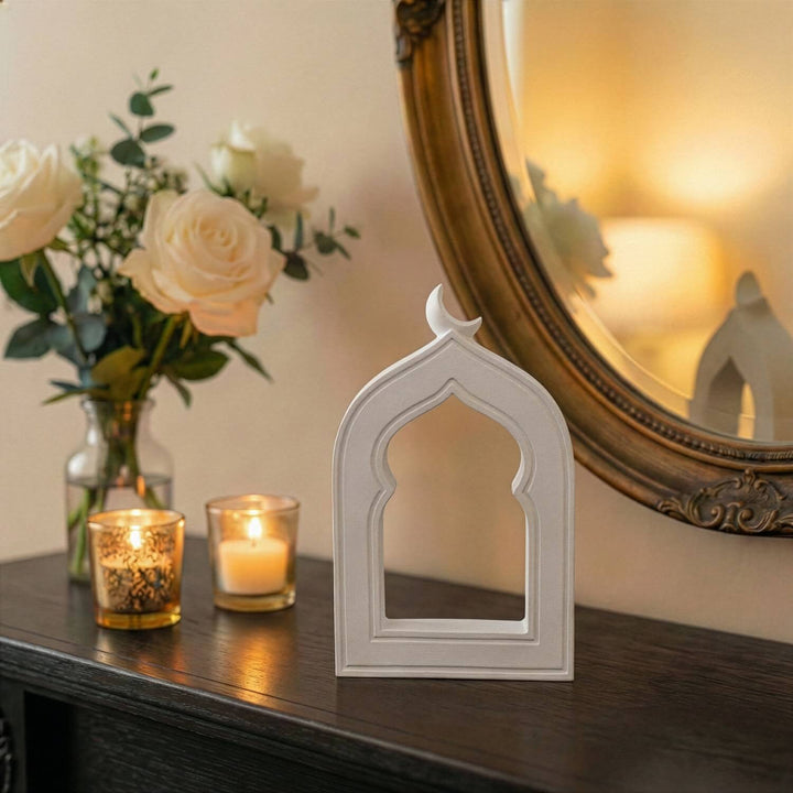 Minimalist Masa Üstü İslami Taş Dekor - Hilal Motifli Mihrap Tasarım