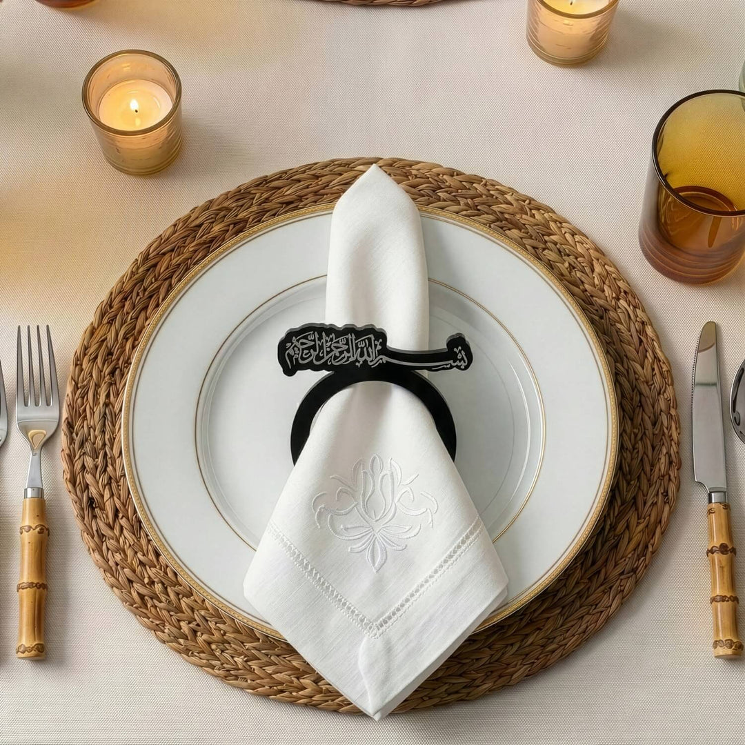 Akrilik Peçete Halkası - Besmele Yazılı İslami Sofra Aksesuarı