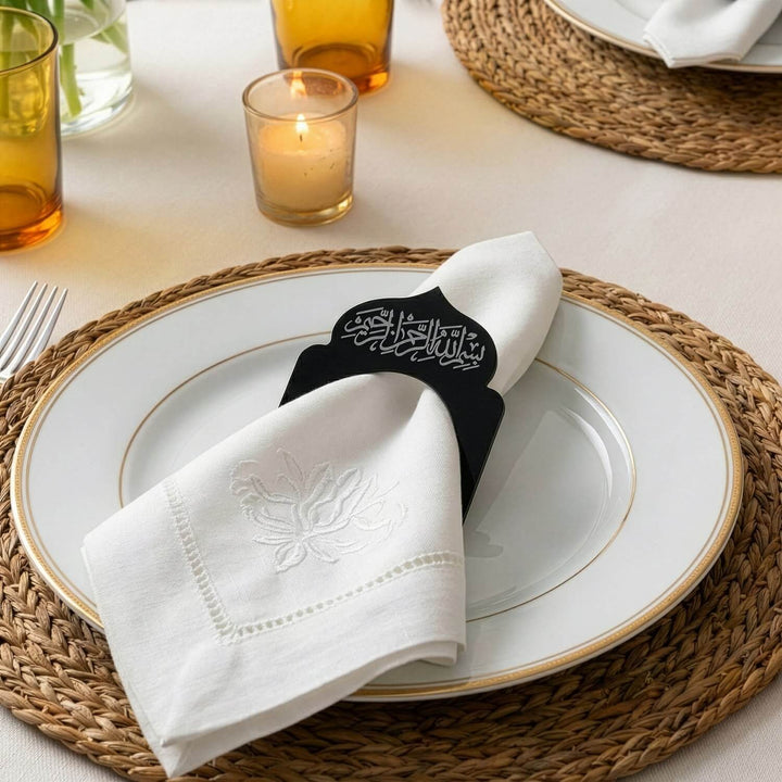 Akrilik Peçete Halkası - Besmele Yazılı Kubbe Form Sofra Aksesuarı