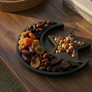Hilal ve Yıldız Ahşap Sunumluk - Ramazan İkram ve Servis Tabağı