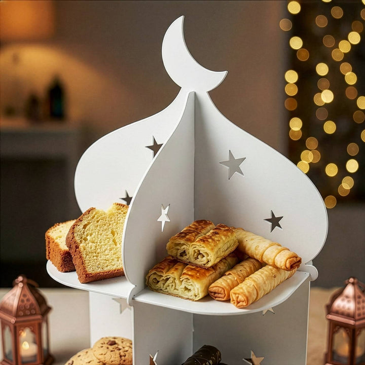 Ramazan Metal Sunum Standı – 3 Katlı Minare Tasarım İftariyelik Tabağı