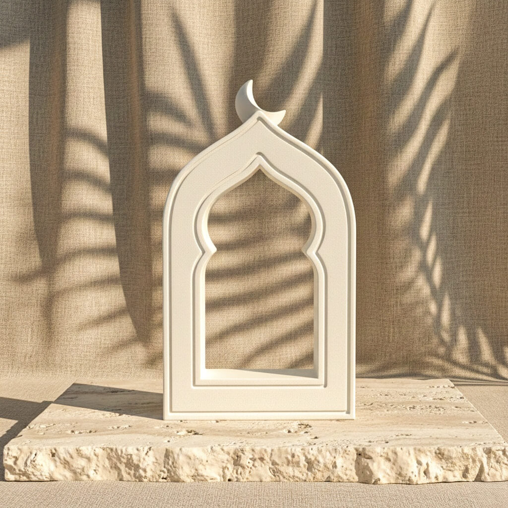 Minimalist Masa Üstü İslami Taş Dekor - Hilal Motifli Mihrap Tasarım