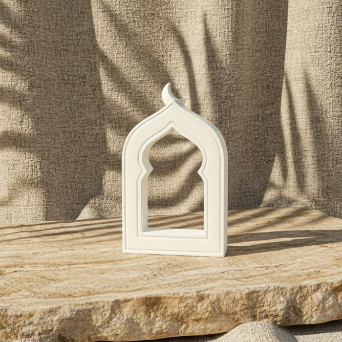 Minimalist Masa Üstü İslami Taş Dekor - Hilal Motifli Mihrap Tasarım