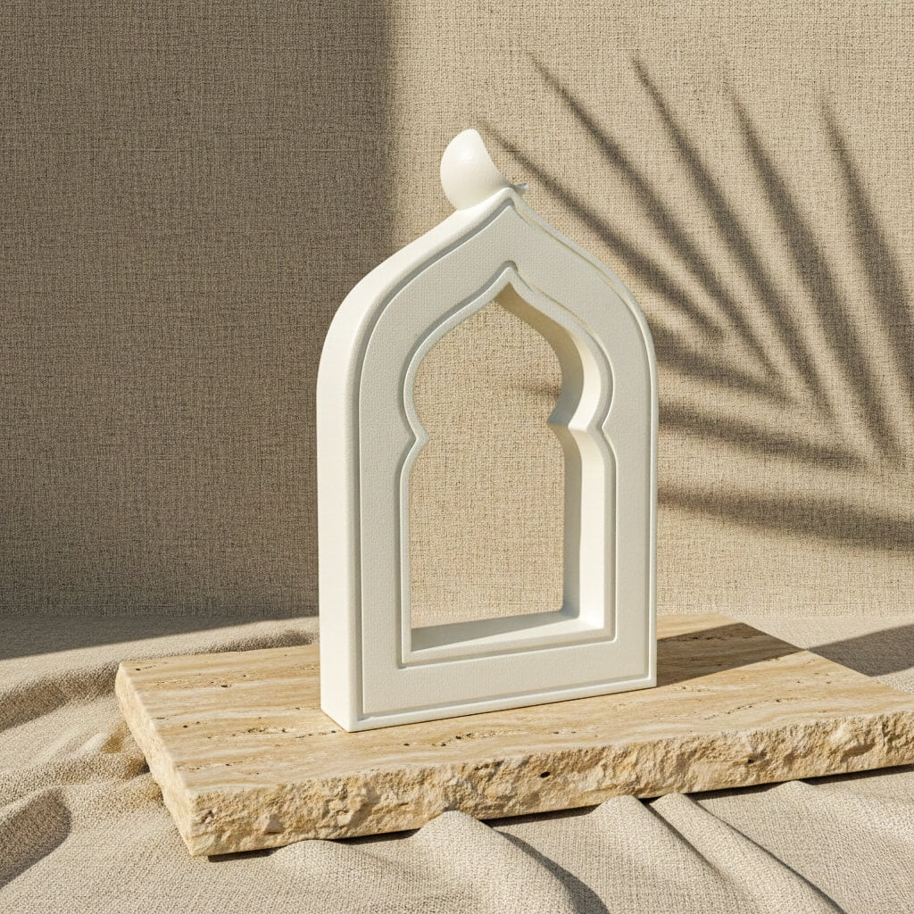 Minimalist Masa Üstü İslami Taş Dekor - Hilal Motifli Mihrap Tasarım