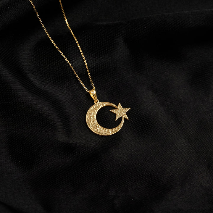 Kelime-i Tevhid ay yıldız kolye, 18 ayar altın kaplama
