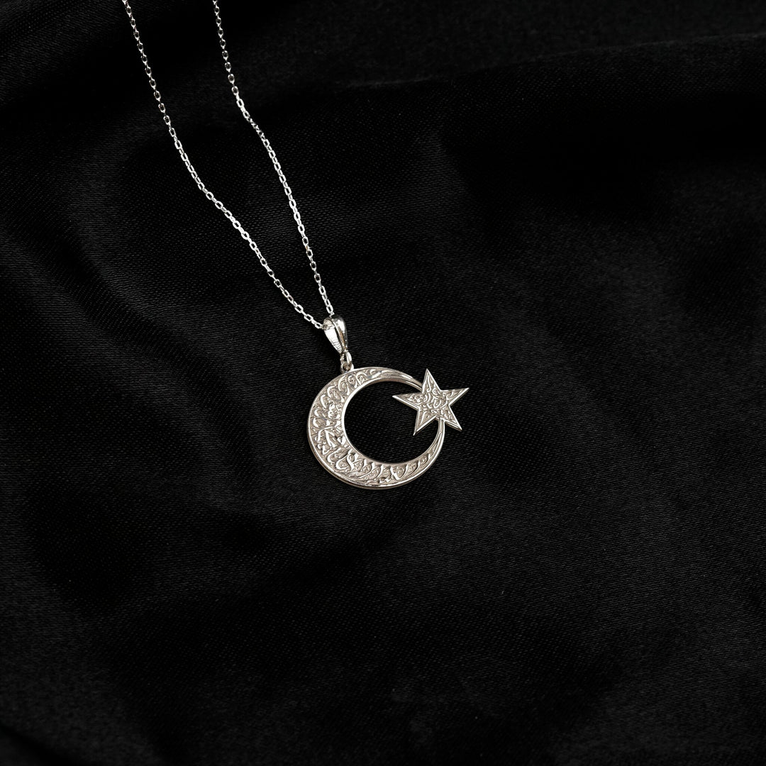 Kelime-i Tevhid ay yıldız kolye, 925 ayar gümüş