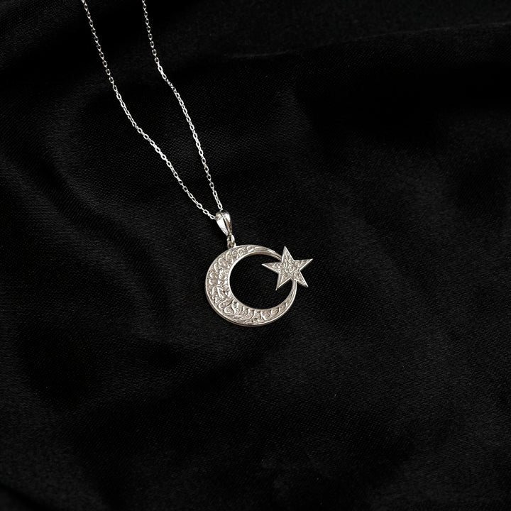 Kelime-i Tevhid ay yıldız kolye, 925 ayar gümüş