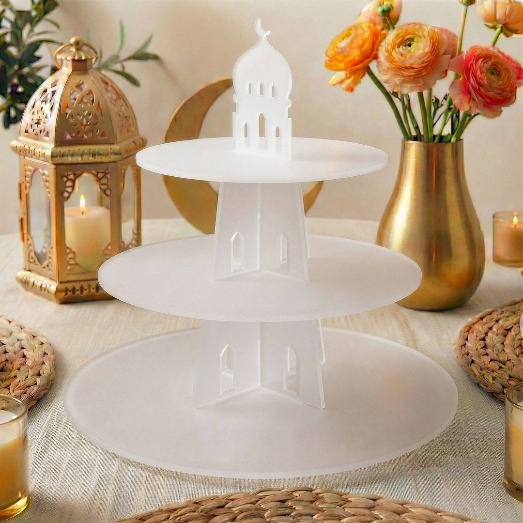 Ramazan İkramlık Servis Standı - Yuvarlak 3 Katlı Akrilik Sunumluk