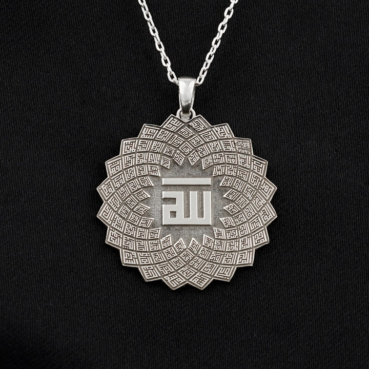 esmaul husna cicek seklinde tasarlanmis gumus kolye islamicwallart