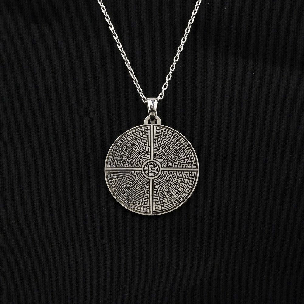 felak nas ihlas kafirun 4 kul suresi yazan kufi hatli yuvarlak gumus kolye islamicwallart