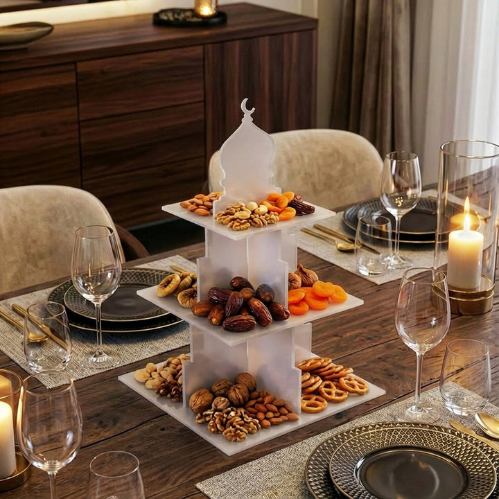 Ramazan Sunum Standı – Kubbe Formlu 3 Katlı Pleksi İftariyelik Tabağı