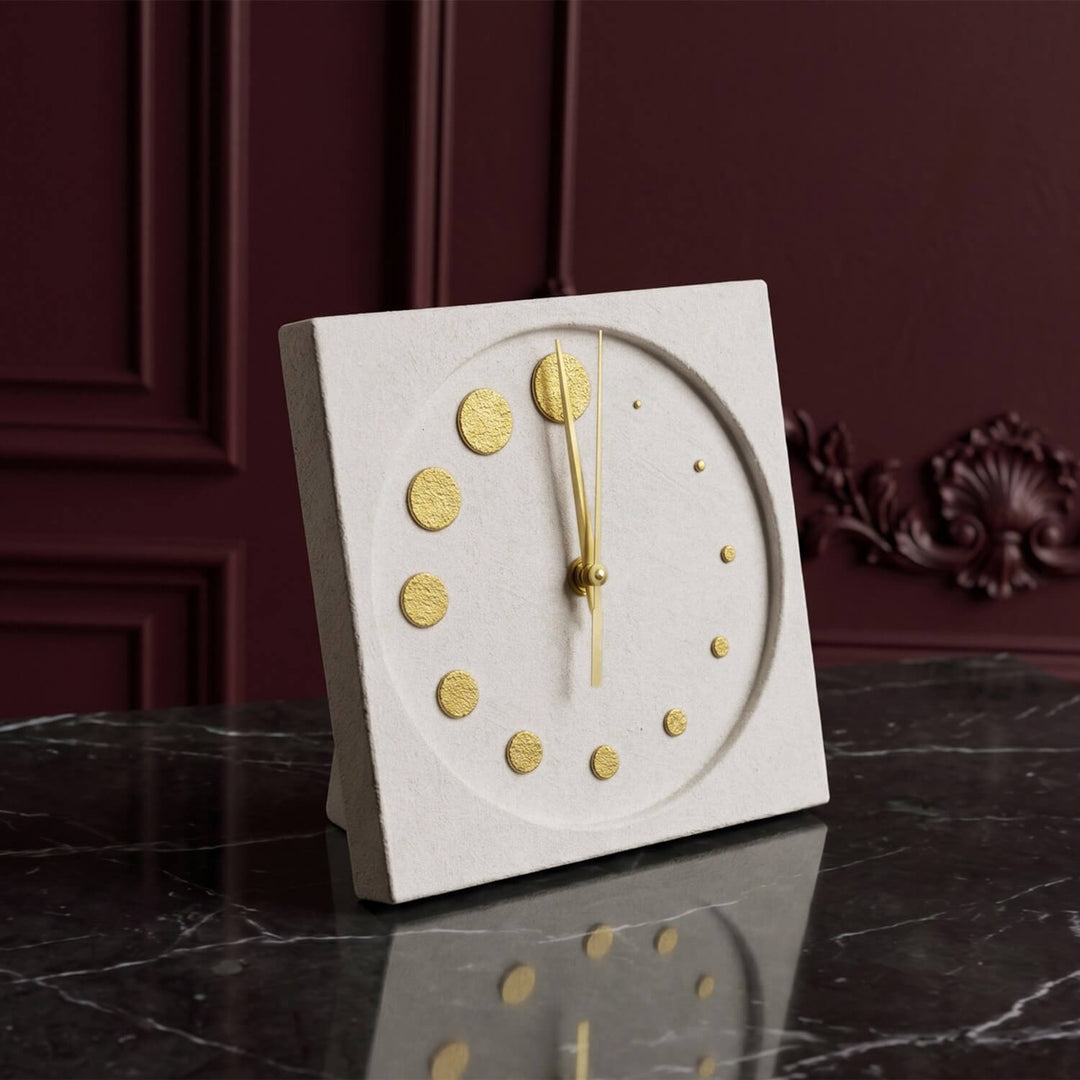 Geometrik Daire Formlu Taş Döküm Masa Saati – Minimalist Tasarım