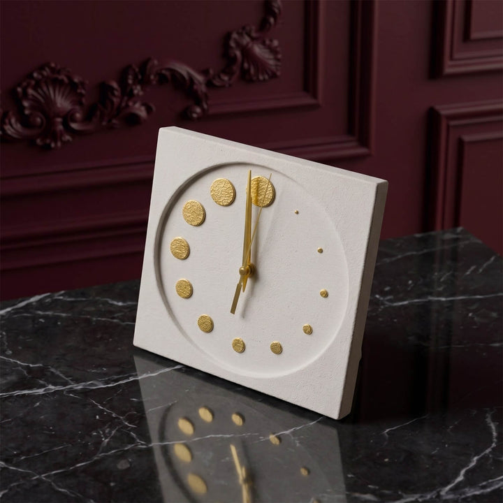 Geometrik Daire Formlu Taş Döküm Masa Saati – Minimalist Tasarım