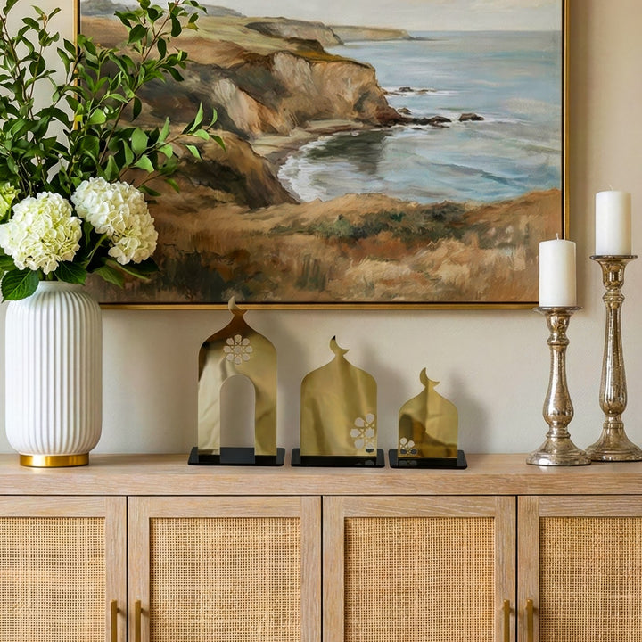 İslami Masaüstü Akrilik Dekor Seti - Modern 3 Parça Cami Silüeti