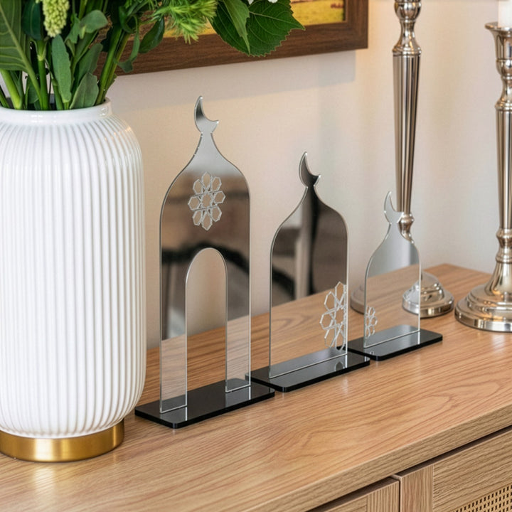 islami masa ustu gumus akrilik cami silueti 3 parca set islamicwallarttr