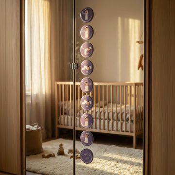 Erkekler için mor namaz stickerları, cam kapı üzerinde dikey sıra, bebek odası görünümü