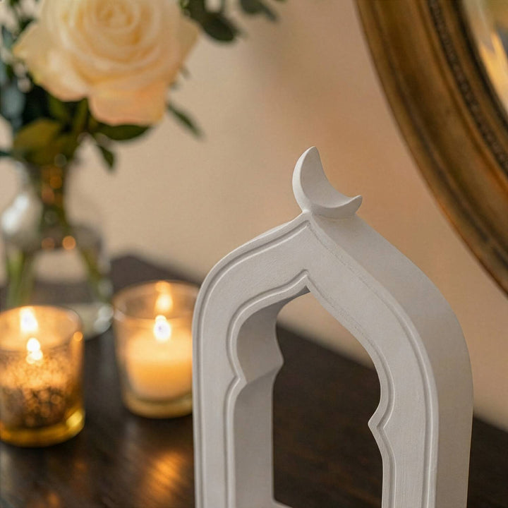 Minimalist Masa Üstü İslami Taş Dekor - Hilal Motifli Mihrap Tasarım