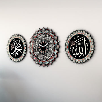islamic-wall-decor-set-ayatul-kursi-clock-art-black-metal-islamicwallartstore