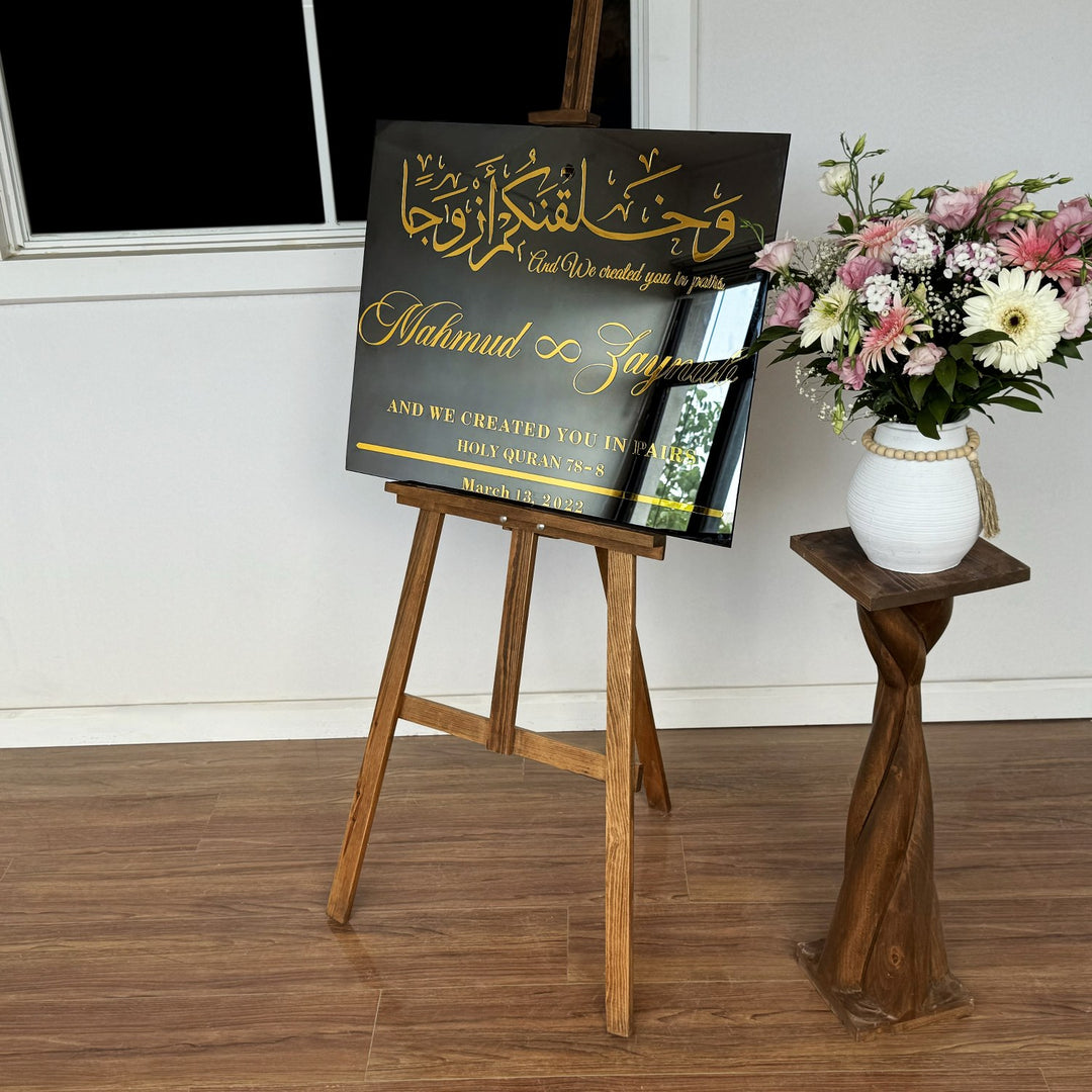 karsilama panosu dugun icin siyah temperli cam altin pleksi yazili masif sehpa islamicwallarttr