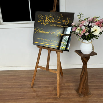 karsilama panosu dugun icin siyah temperli cam altin pleksi yazili masif sehpa islamicwallarttr