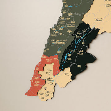 Sage renkli ahşap Lübnan haritasında Lübnan Dağı, Bekaa ve güney bölgelerinin yakın çekimi