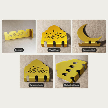 Metal çatal bıçak tutucu, tüm tasarımlar: Besmele, Afiyet Olsun, Ramazan Hilali, Ramazan Kerim, Minimalist Kubbe