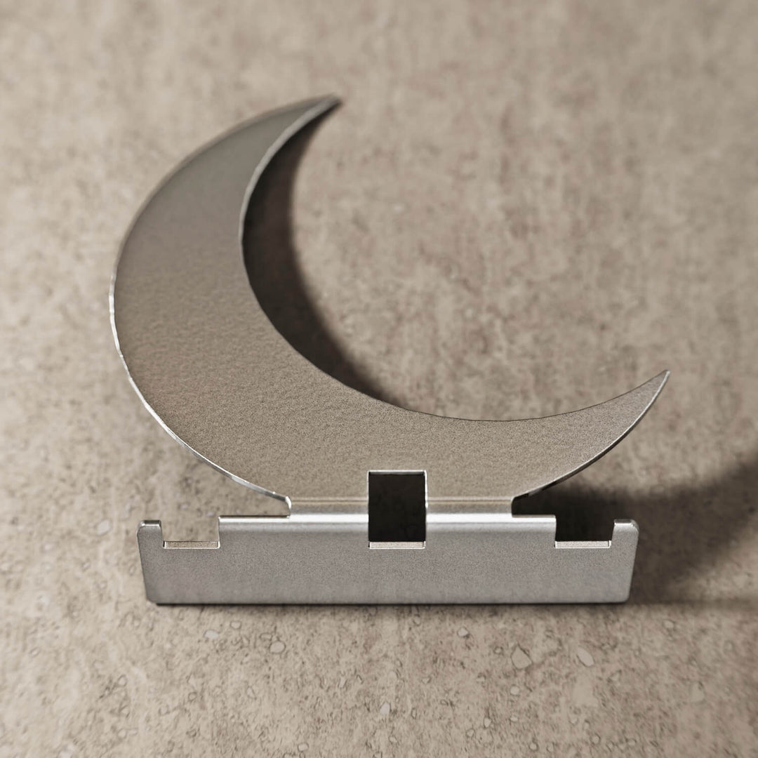 Gümüş renk Ramazan Hilali metal çatal bıçak tutucu, karşıdan ön görünüm
