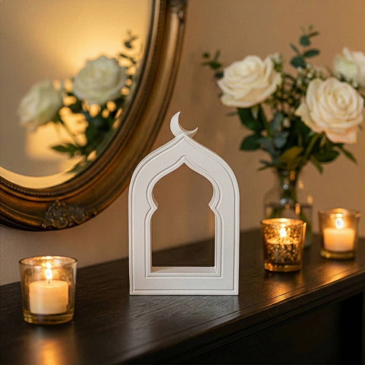 Minimalist Masa Üstü İslami Taş Dekor - Hilal Motifli Mihrap Tasarım